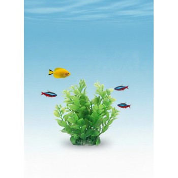 Aquarium Plastic Plant M404 – W7×H13 Cm, Artificial Fish Tank Decoration with Weighted Ceramic Base, Safe for Freshwater & Saltwater, Low-Maintenance Realistic Aquarium Plant