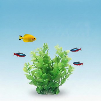 Aquarium Plastic Plant M404 – W7×H13 Cm, Artificial Fish Tank Decoration with Weighted Ceramic Base, Safe for Freshwater & Saltwater, Low-Maintenance Realistic Aquarium Plant