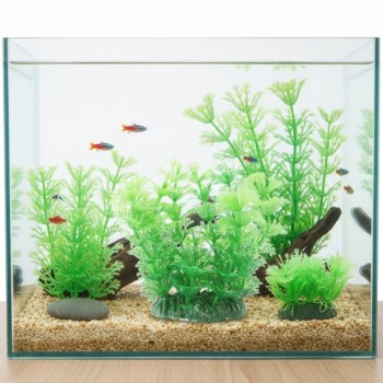 Aquarium Plastic Plant M409 (W7×H13 cm) | Realistic Ambulia-Style Artificial Aquatic Plant | Fish-Safe PVC with Weighted Base | Low-Maintenance Aquarium Decoration