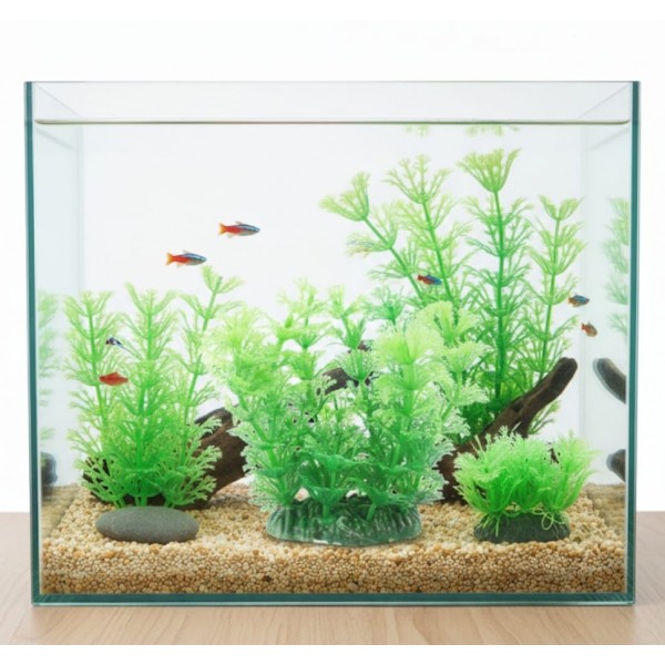Aquarium Plastic Plant M409 (W7×H13 cm) | Realistic Ambulia-Style Artificial Aquatic Plant | Fish-Safe PVC with Weighted Base | Low-Maintenance Aquarium Decoration