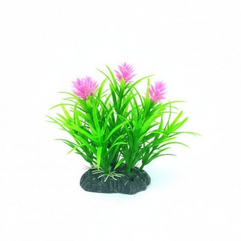 Aquarium Plastic Plant Decoration M411 – Lanshuixing Artificial Aquarium Plant W7 × H13 cm | Fish-Safe Plastic, Weighted Base, Non-Fading Green & Pink Foliage | Freshwater & Saltwater Tank Décor, Low-Maintenance Aquarium Ornament