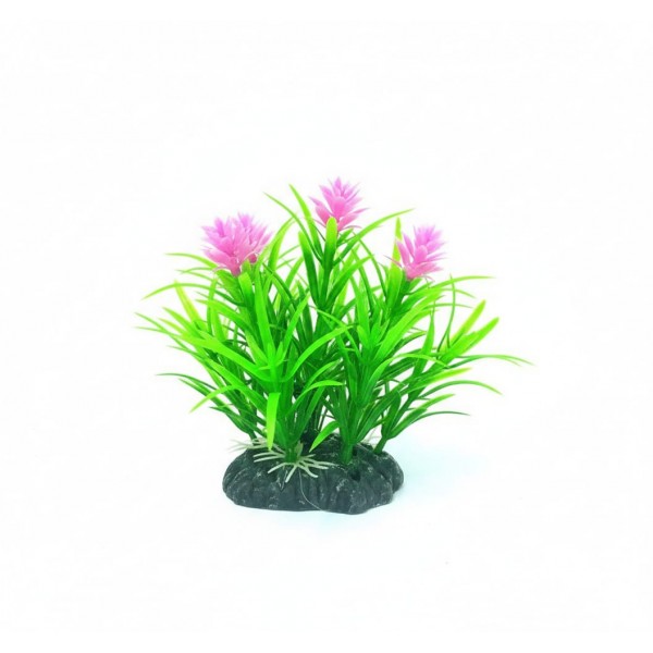 Aquarium Plastic Plant Decoration M411 – Lanshuixing Artificial Aquarium Plant W7 × H13 cm | Fish-Safe Plastic, Weighted Base, Non-Fading Green & Pink Foliage | Freshwater & Saltwater Tank Décor, Low-Maintenance Aquarium Ornament