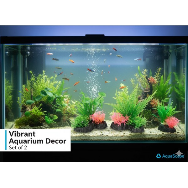 Aquarium Plastic Plant M511 – 13×13 Cm, 2 Pcs/Pack | Lifelike Artificial Fish Tank Decoration, Fish-Safe Soft Plastic with Weighted Ceramic Base, Low-Maintenance, Suitable for Freshwater & Saltwater Aquariums