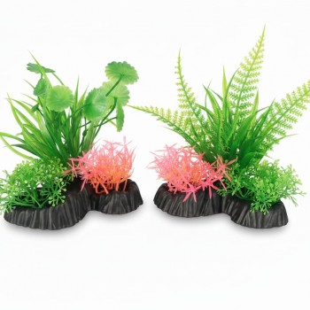Aquarium Plastic Plant M511 – 13×13 Cm, 2 Pcs/Pack | Lifelike Artificial Fish Tank Decoration, Fish-Safe Soft Plastic with Weighted Ceramic Base, Low-Maintenance, Suitable for Freshwater & Saltwater Aquariums