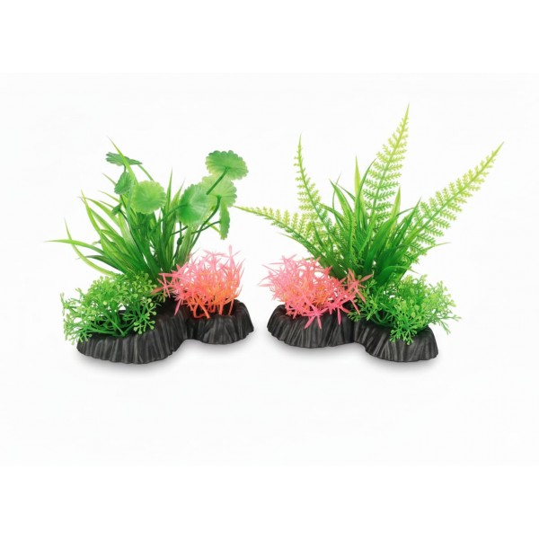 Aquarium Plastic Plant M511 – 13×13 Cm, 2 Pcs/Pack | Lifelike Artificial Fish Tank Decoration, Fish-Safe Soft Plastic with Weighted Ceramic Base, Low-Maintenance, Suitable for Freshwater & Saltwater Aquariums