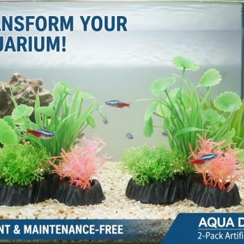 Aquarium Plastic Plant - M512-W13 x H13 Cm, 2 Pcs/Pack, Realistic Artificial Green Aquarium Plants with Weighted Ceramic Base, Safe for Freshwater & Saltwater Fish Tanks