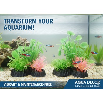 Aquarium Plastic Plant - M512-W13 x H13 Cm, 2 Pcs/Pack, Realistic Artificial Green Aquarium Plants with Weighted Ceramic Base, Safe for Freshwater & Saltwater Fish Tanks