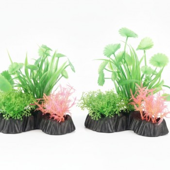 Aquarium Plastic Plant - M512-W13 x H13 Cm, 2 Pcs/Pack, Realistic Artificial Green Aquarium Plants with Weighted Ceramic Base, Safe for Freshwater & Saltwater Fish Tanks