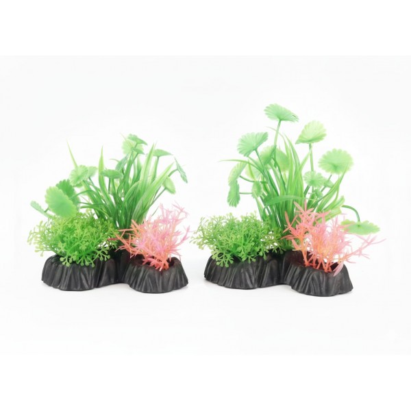 Aquarium Plastic Plant - M512-W13 x H13 Cm, 2 Pcs/Pack, Realistic Artificial Green Aquarium Plants with Weighted Ceramic Base, Safe for Freshwater & Saltwater Fish Tanks