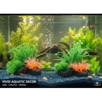 Aquarium Plastic Plant Set – M513 W13×H13 cm, 2 Pcs Pack | Artificial Fish Tank Plants, Fish-Safe, Non-Toxic, Weighted Base, Freshwater & Saltwater Aquarium Decoration, Stress-Relief Hiding Spots
