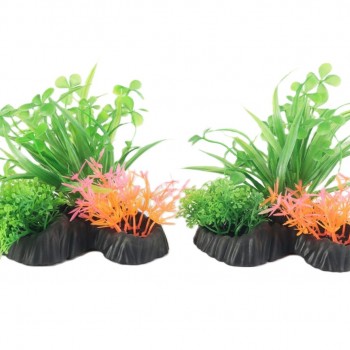 Aquarium Plastic Plant Set – M513 W13×H13 cm, 2 Pcs Pack | Artificial Fish Tank Plants, Fish-Safe, Non-Toxic, Weighted Base, Freshwater & Saltwater Aquarium Decoration, Stress-Relief Hiding Spots