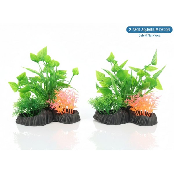 Aquarium Plastic Plant M514 (W13 × H13 cm) – 2 Pcs/Pack | Non-Toxic Artificial Aquarium Plants with Resin Base | Fish-Safe Decorations for Freshwater & Saltwater Tanks | Realistic, Soft Leaves, pH Neutral, Maintenance-Free Aquarium Decor