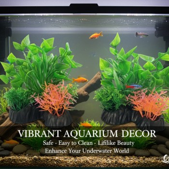 Aquarium Plastic Plant M514 (W13 × H13 cm) – 2 Pcs/Pack | Non-Toxic Artificial Aquarium Plants with Resin Base | Fish-Safe Decorations for Freshwater & Saltwater Tanks | Realistic, Soft Leaves, pH Neutral, Maintenance-Free Aquarium Decor