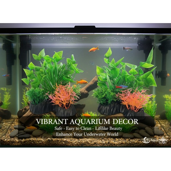 Aquarium Plastic Plant M514 (W13 × H13 cm) – 2 Pcs/Pack | Non-Toxic Artificial Aquarium Plants with Resin Base | Fish-Safe Decorations for Freshwater & Saltwater Tanks | Realistic, Soft Leaves, pH Neutral, Maintenance-Free Aquarium Decor