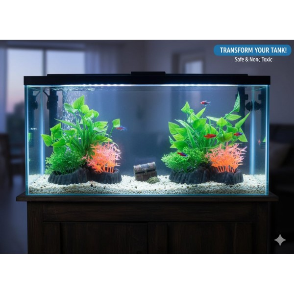 Aquarium Plastic Plant M514 (W13 × H13 cm) – 2 Pcs/Pack | Non-Toxic Artificial Aquarium Plants with Resin Base | Fish-Safe Decorations for Freshwater & Saltwater Tanks | Realistic, Soft Leaves, pH Neutral, Maintenance-Free Aquarium Decor