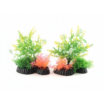 Aquarium Plastic Plant M516 – 2 Pcs Pack | Artificial Fish Tank Decoration, Non-Toxic Durable Plastic, Ceramic Base, Freshwater & Saltwater Safe, Low-Maintenance Hiding Spots for Fish, Vibrant Green & Pink Aquarium Landscaping