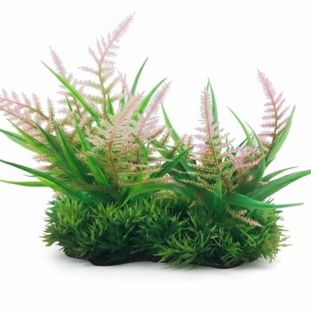 Artificial Aquarium Fern Ornament – M670-W15 X H17 Cm, Lifelike Green & Red Plastic Plant with Weighted Ceramic Base, Fish-Safe Decoration for Freshwater & Saltwater Tanks
