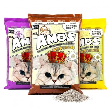 AMOS Premium Bentonite Cat Litter Combo Pack 75L (3 x 25L, 60kg) – Coffee, Lavender & Lemon Scents – Strong Clumping, Odor Control, Dust Free Natural Bentonite Cat Sand – Easy Scoop, Long Lasting Bulk Pack for All Cats