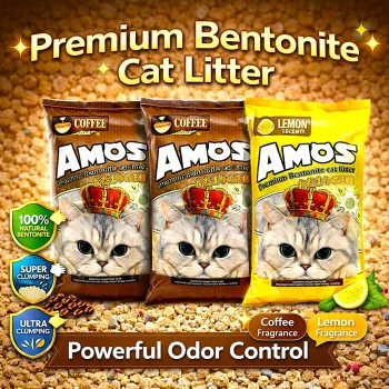 AMOS Premium Bentonite Cat Litter Combo Pack 75L (3 x 25L, 60kg) – 2 Coffee + 1 Lemon Scented – Strong Clumping, Odor Control, Dust Free Natural Cat Sand – Easy Scoop, Long Lasting Bulk Pack for All Cats