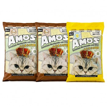AMOS Premium Bentonite Cat Litter Combo Pack 75L (3 x 25L, 60kg) – 2 Coffee + 1 Lemon Scented – Strong Clumping, Odor Control, Dust Free Natural Cat Sand – Easy Scoop, Long Lasting Bulk Pack for All Cats