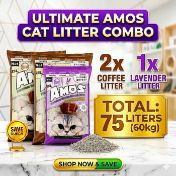 AMOS Premium Bentonite Cat Litter Combo Pack 75L (3 x 25L, 60kg) – 2 Coffee + 1 Lavender Scented – Strong Clumping, Odor Control, Dust Free Natural Cat Sand – Easy Scoop, Long Lasting Bulk Pack for All Cats