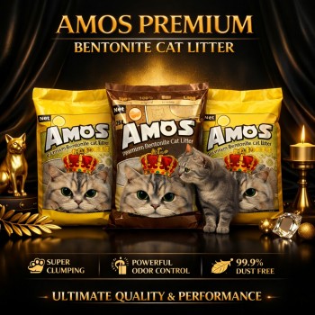 AMOS Premium Bentonite Cat Litter Combo Pack 75L (3 x 25L, 60kg) – 2 Lemon + 1 Coffee Scented – Strong Clumping, Odor Control, Dust Free Natural Cat Sand – Easy Scoop, Long Lasting Bulk Pack for All Cats