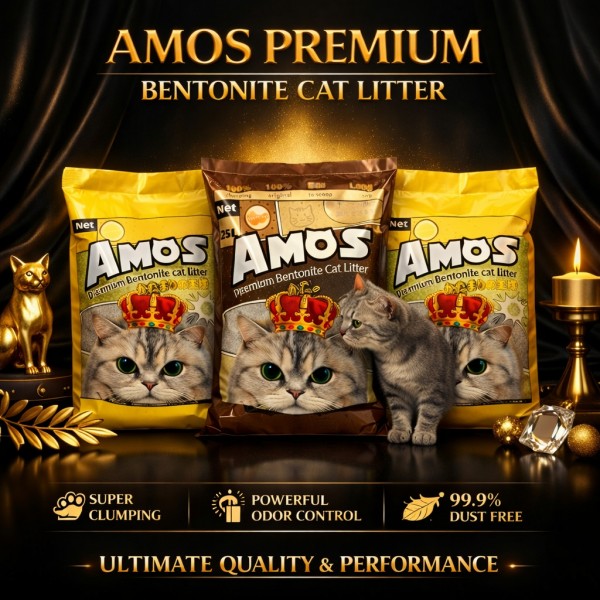 AMOS Premium Bentonite Cat Litter Combo Pack 75L (3 x 25L, 60kg) – 2 Lemon + 1 Coffee Scented – Strong Clumping, Odor Control, Dust Free Natural Cat Sand – Easy Scoop, Long Lasting Bulk Pack for All Cats