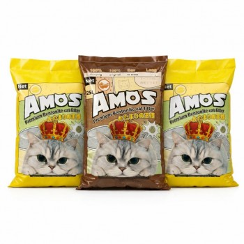 AMOS Premium Bentonite Cat Litter Combo Pack 75L (3 x 25L, 60kg) – 2 Lemon + 1 Coffee Scented – Strong Clumping, Odor Control, Dust Free Natural Cat Sand – Easy Scoop, Long Lasting Bulk Pack for All Cats