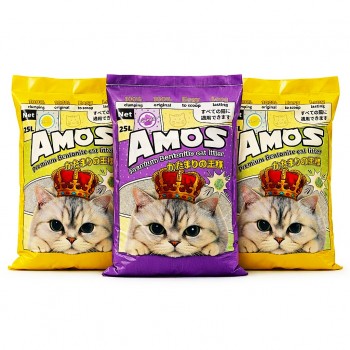 AMOS Premium Bentonite Cat Litter Combo Pack 75L (3 x 25L, 60kg) – 2 Lemon + 1 Lavender Scented – Strong Clumping, Odor Control, Dust Free Natural Cat Sand – Easy Scoop, Long Lasting Bulk Pack for All Cats