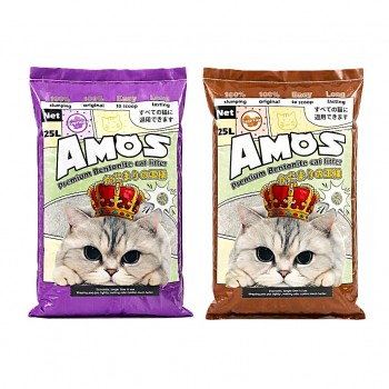 AMOS Premium Bentonite Cat Litter Combo Pack 50L (2 x 25L, 40kg) – 1 Lavender + 1 Coffee Scented – Strong Clumping, Odor Control, Dust Free Natural Cat Sand – Easy Scoop, Long Lasting Bulk Pack for All Cats