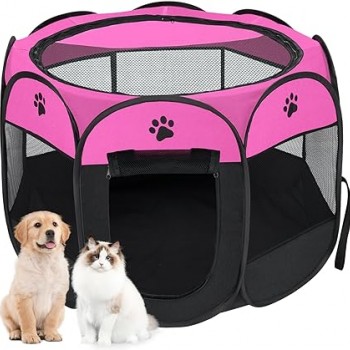 Soft Fabric Portable Foldable Pet Dog Cat Puppy Playpen, Indoor/Outdoor use Pet Kennel Cage D31.5 x H23 inch PINK Soft Fabric Portable Foldable Pet Dog Cat Puppy Playpen, Indoor/Outdoor use Pet Kennel Cage D31.5 x H23 inch PINK