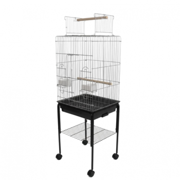 Large Chrome Open-Top Bird Cage with Rolling Stand, 145cm Height, Metal Cage with Perches, Feeders & Pull-Out Tray – For Cockatiel, Budgerigar, Parakeet & Small to Medium Birds | Model 1033