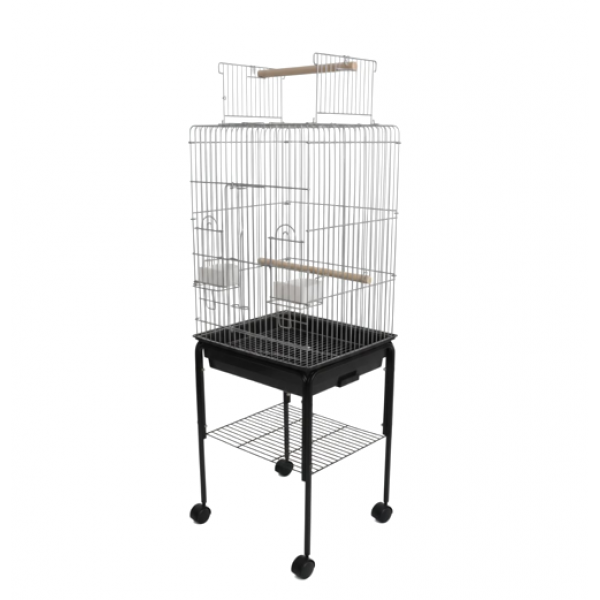 Large Chrome Open-Top Bird Cage with Rolling Stand, 145cm Height, Metal Cage with Perches, Feeders & Pull-Out Tray – For Cockatiel, Budgerigar, Parakeet & Small to Medium Birds | Model 1033
