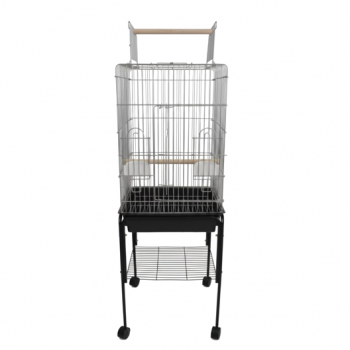 Large Chrome Open-Top Bird Cage with Rolling Stand, 145cm Height, Metal Cage with Perches, Feeders & Pull-Out Tray – For Cockatiel, Budgerigar, Parakeet & Small to Medium Birds | Model 1033