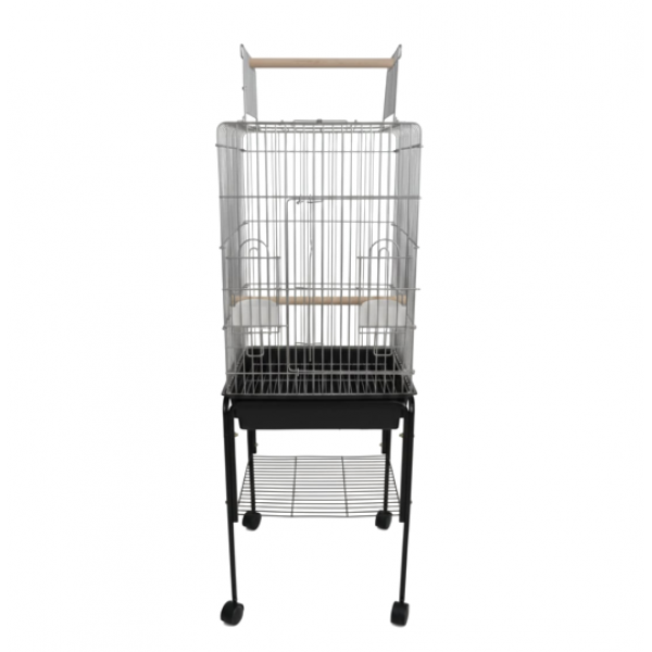 Large Chrome Open-Top Bird Cage with Rolling Stand, 145cm Height, Metal Cage with Perches, Feeders & Pull-Out Tray – For Cockatiel, Budgerigar, Parakeet & Small to Medium Birds | Model 1033