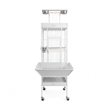 High Quality Tropical White Metal Playtop Bird Cage with Rolling Stand, Open Play Area, Stainless Steel Cups & Secure Lock – Model 2100-1, 46x46x153 CM