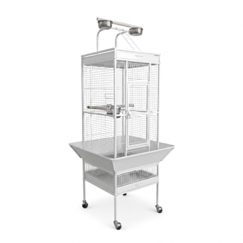 High Quality Tropical White Metal Playtop Bird Cage with Rolling Stand, Open Play Area, Stainless Steel Cups & Secure Lock – Model 2100-1, 46x46x153 CM