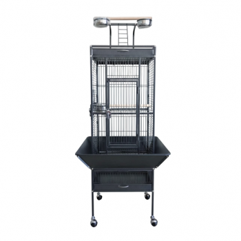High Quality Tropical Black Metal Playtop Bird Cage with Rolling Stand, Open Play Area, Stainless Steel Cups & Secure Lock – Model 2100-1, 46x46x153 CM
