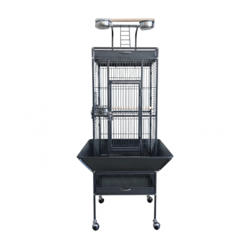 High Quality Tropical Black Metal Playtop Bird Cage with Rolling Stand, Open Play Area, Stainless Steel Cups & Secure Lock – Model 2100-1, 46x46x153 CM