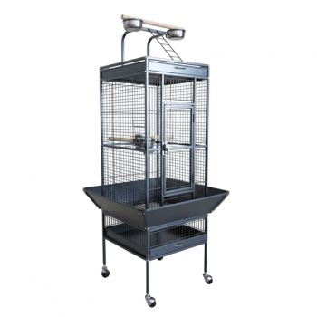High Quality Tropical Black Metal Playtop Bird Cage with Rolling Stand, Open Play Area, Stainless Steel Cups & Secure Lock – Model 2100-1, 46x46x153 CM