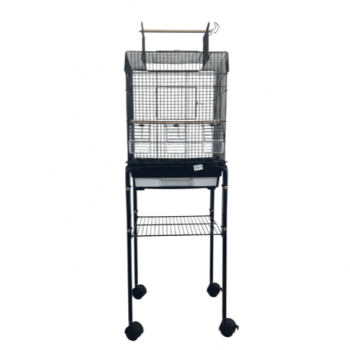 Open Play Top Rolling Bird Cage with Stand for Canaries, Finches & Budgies, 35×35×112 cm Black Metal Cage with Detachable Design, Storage Shelf & Wheels – Model 3015F-B