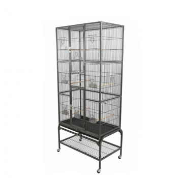 Extra Large Black Wrought Iron Bird Cage with Rolling Stand, 177 cm Tall Multi-Level Flight Cage, Storage Shelf, Pull-Out Trays & Multi-Access Doors for Small to Medium Birds – 5005A