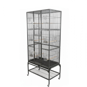 Extra Large Black Wrought Iron Bird Cage with Rolling Stand, 177 cm Tall Multi-Level Flight Cage, Storage Shelf, Pull-Out Trays & Multi-Access Doors for Small to Medium Birds – 5005A