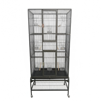 Extra Large Black Wrought Iron Bird Cage with Rolling Stand, 177 cm Tall Multi-Level Flight Cage, Storage Shelf, Pull-Out Trays & Multi-Access Doors for Small to Medium Birds – 5005A