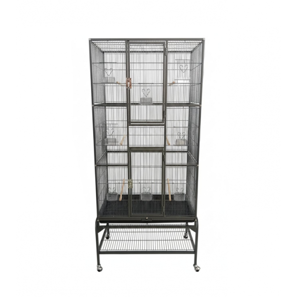 Extra Large Black Wrought Iron Bird Cage with Rolling Stand, 177 cm Tall Multi-Level Flight Cage, Storage Shelf, Pull-Out Trays & Multi-Access Doors for Small to Medium Birds – 5005A