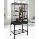 Large Black Metal Bird Cage with Stand & Storage Shelf (62×42 X138 cm), Rolling Casters, Play Top, Easy-Clean Tray for Small to Medium Birds – 5006A