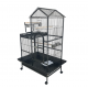 Large Wrought-Iron Parrot Cage with Play Top & Rolling Stand, 93 × 69 × 163 cm Black Metal Bird Cage for Small & Medium Birds – Model B015