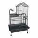 Large Wrought-Iron Parrot Cage with Play Top & Rolling Stand, 93 × 69 × 163 cm Black Metal Bird Cage for Small & Medium Birds – Model B015