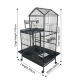 Large Wrought-Iron Parrot Cage with Play Top & Rolling Stand, 93 × 69 × 163 cm Black Metal Bird Cage for Small & Medium Birds – Model B015