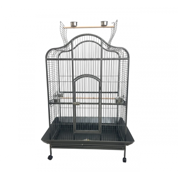 XL Open-Top Parrot Cage - Black (104 × 70 × 185 cm) Heavy-Duty Wrought Iron Aviary with Play Top, Seed Skirts, Stainless Steel Bowls & Wheels – Suitable for Large Parrots - B022